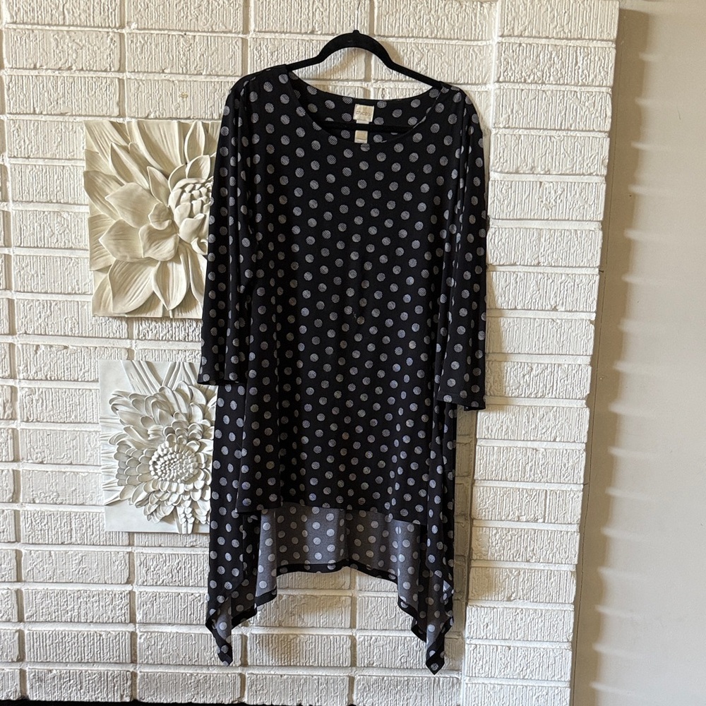 Chico's Asymmetrical Black and Gray Polka Dot Dress